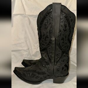J.b. Dillon Poppy black Sequin inlay Western cowboy Boots Size 11 shoes